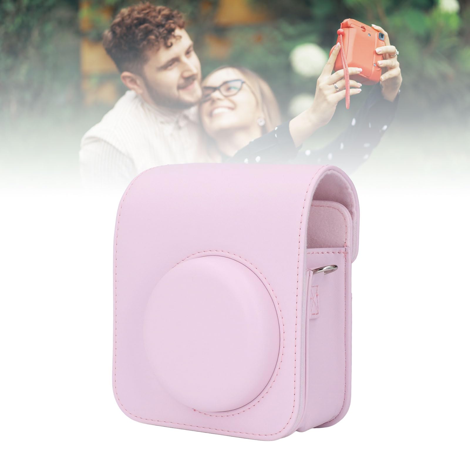 Custodia portatile per fotocamera istantanea in pelle PU retrò per fotografia Mini12 (Rosa)
