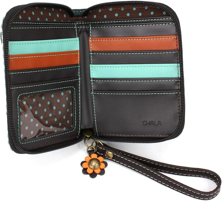CHALA Zip Around Wallet, Wristlet, 8 Credit Card Slots, Sturdy Pu Leather - Blue Butterfly - blue stripe image 4