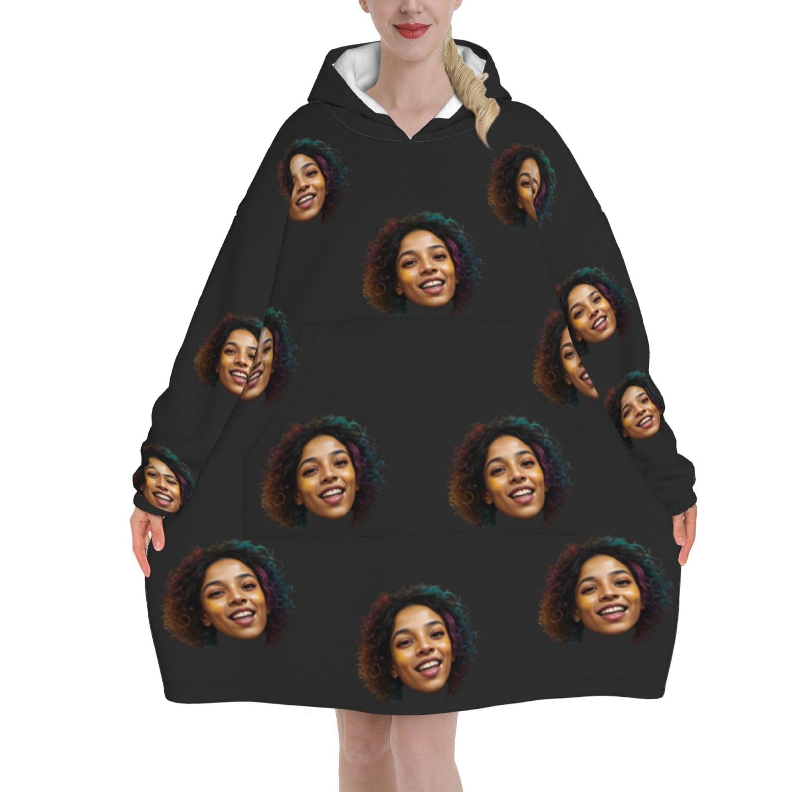 ＨＡＯＡＮＧＺＨＥ Custom Blanket Hoodie with Pocket, Custom Wearable Blanket Hoodie, for Women and Teenagers - Cosy Flannel Poncho Sherpa Hood, Customised Your Own Photo Text Face