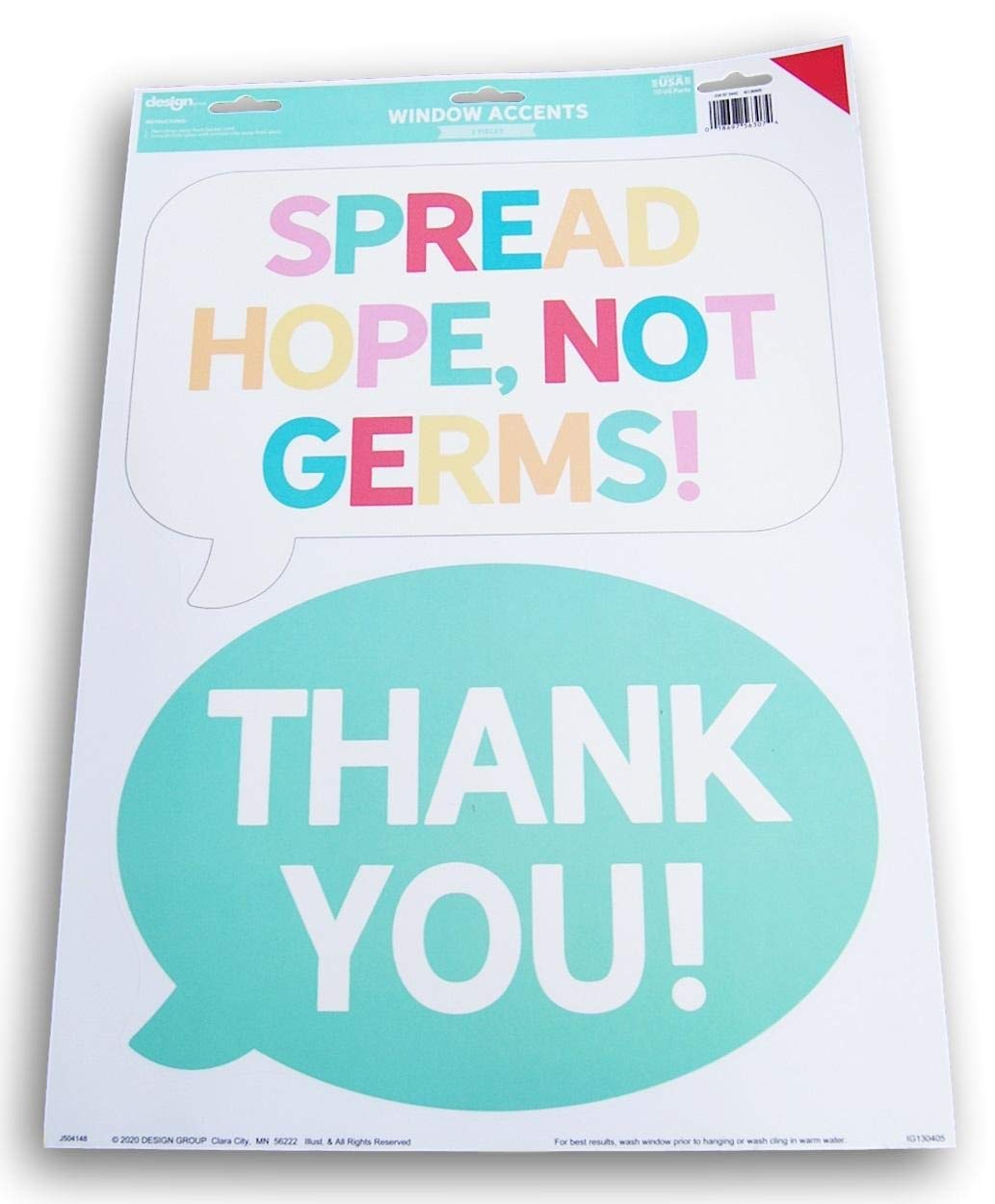 Motivational Encouragement ''Spread Hope Not Germs'' Window Accent Set - 2 Piece