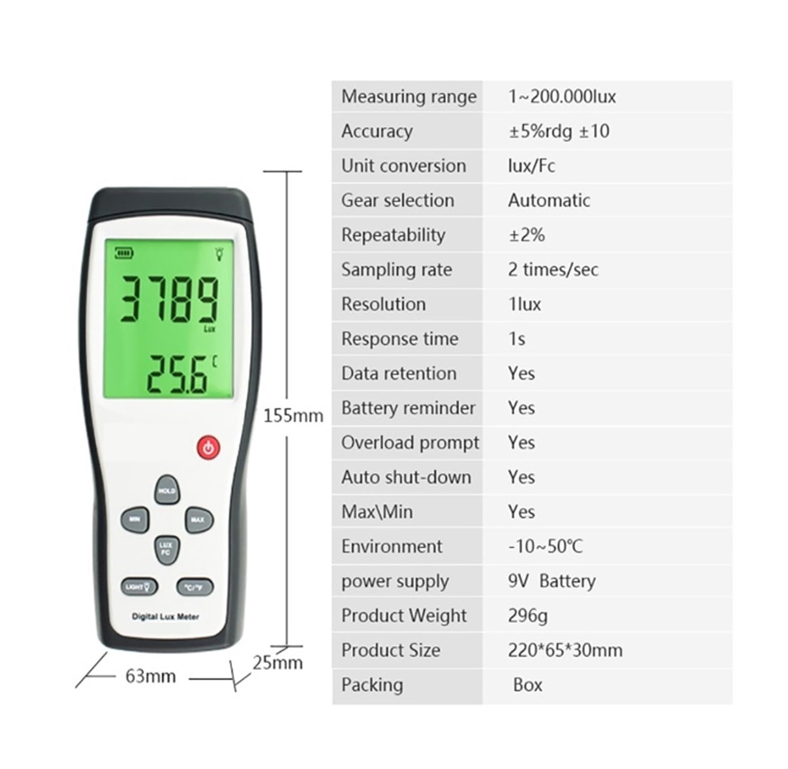 Espectrofotómetro De Medidor De Lux Digital Espectrómetro De Fotómetro Medidor De Luz De Alta Precisión 1-200.000lux Luz De Emergencia Luxómetro ideal para medir la intensidad