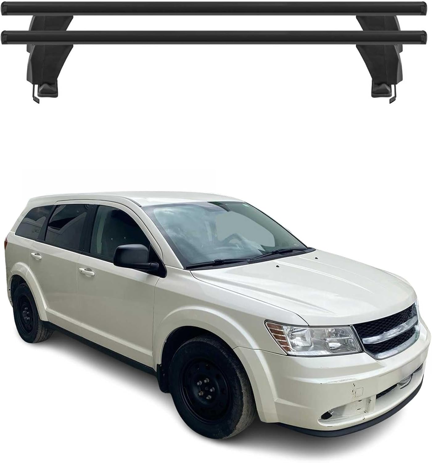 OMAC Roof Rack Cross Bars for Dodge Journey 2009-2011 Lockable 110Lbs Aluminium Black 2Pcs fits Cargo Carriers Kayak Canoe Bike Snowboard