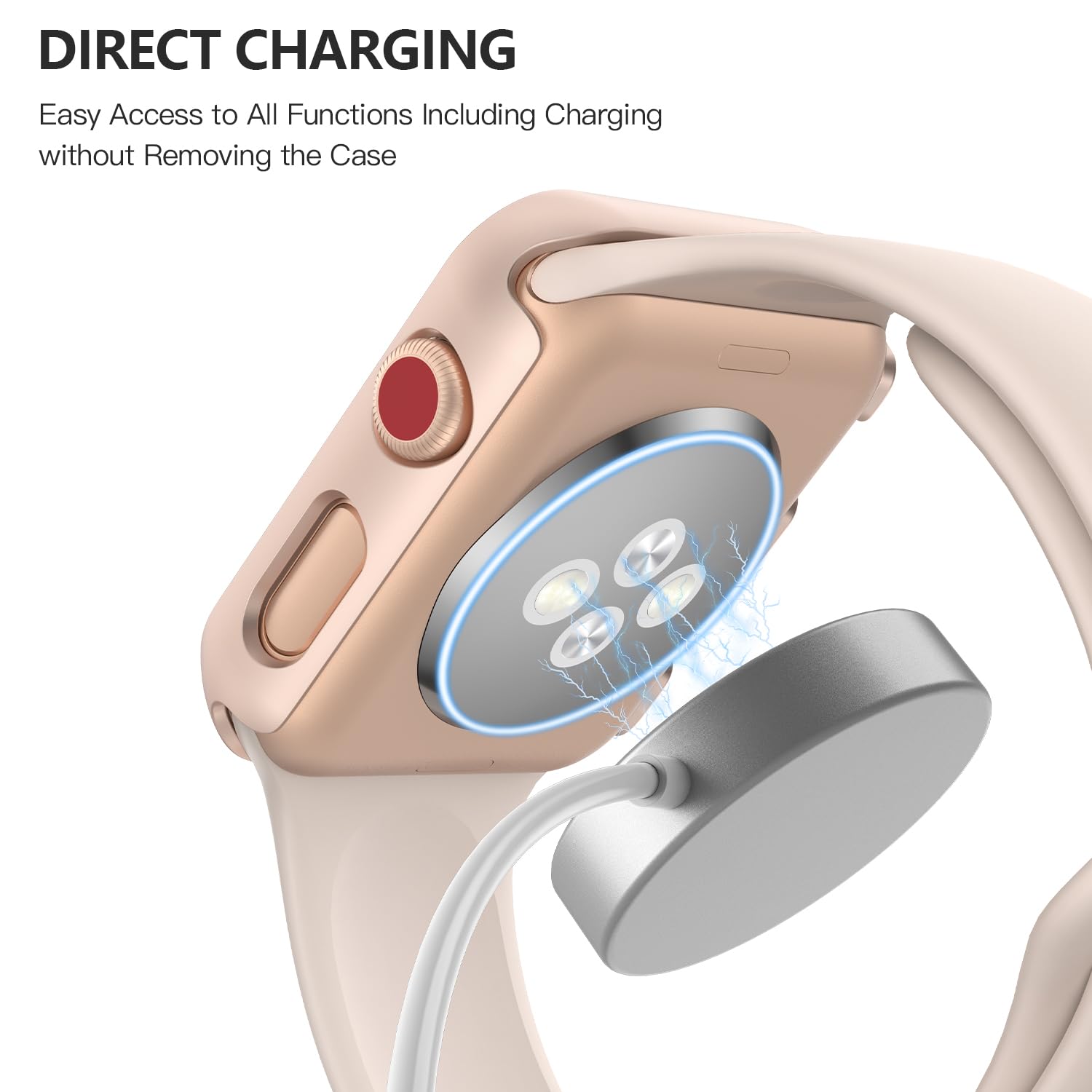Misxi Schutzhülle für Apple Watch Serie 3 / Serie 2, 42 mm, gehärtetes Glas, harter PC-Displayschutz, Gesamtschutz, kratzfeste Abdeckung für iWatch, 2 Stück, 1 Roségold + 1 Transparent
