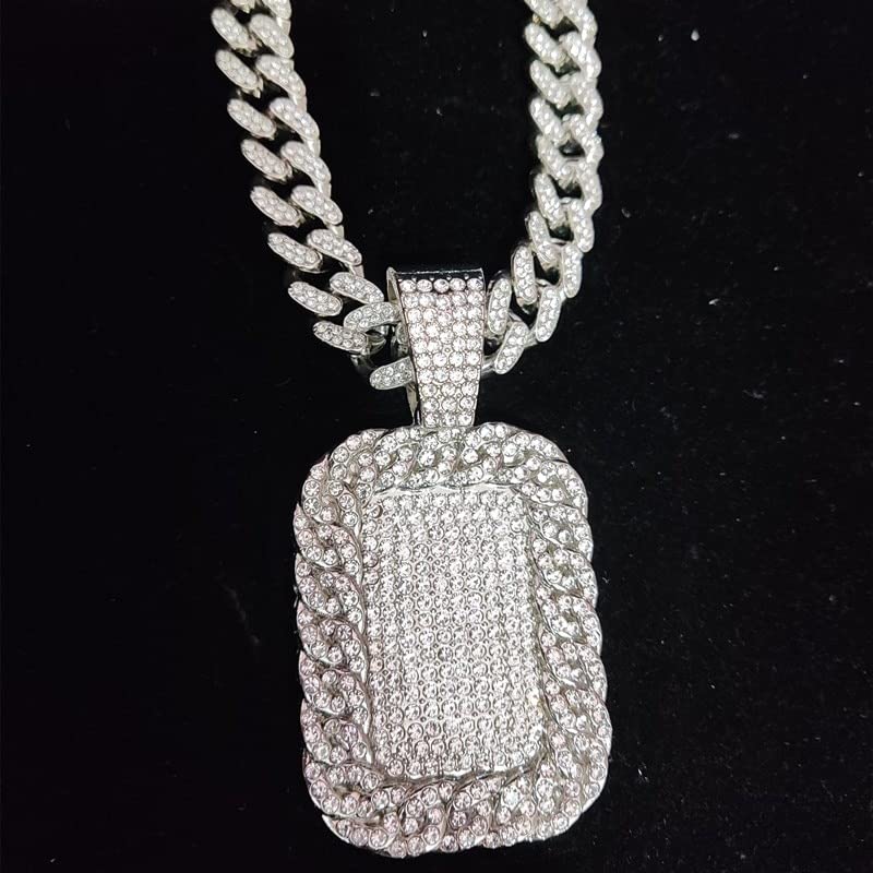 Razered Men Hip hop Iced out Bling Dog Tag Pendant Necklace with 13mm Width Cuban Chain Hiphop Necklaces fashion Charm jewelry4