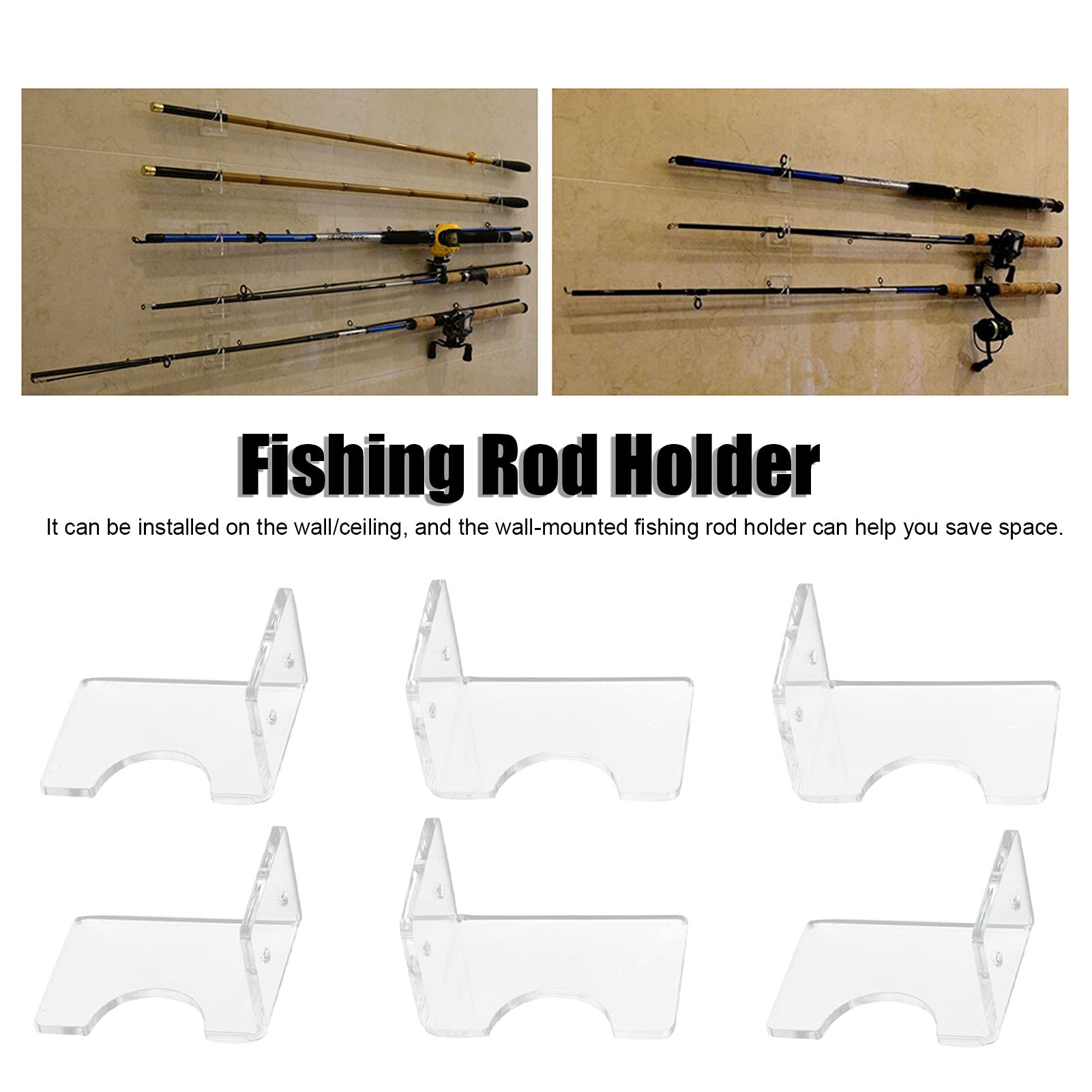 Amazon.com : Fishing Pole Display Stand, 6PCS Acrylic Clear Fishing Rod  Storage Rack Holder Wall Mounted Fishing Pole Holder Easy to Install :  Sports & Outdoors