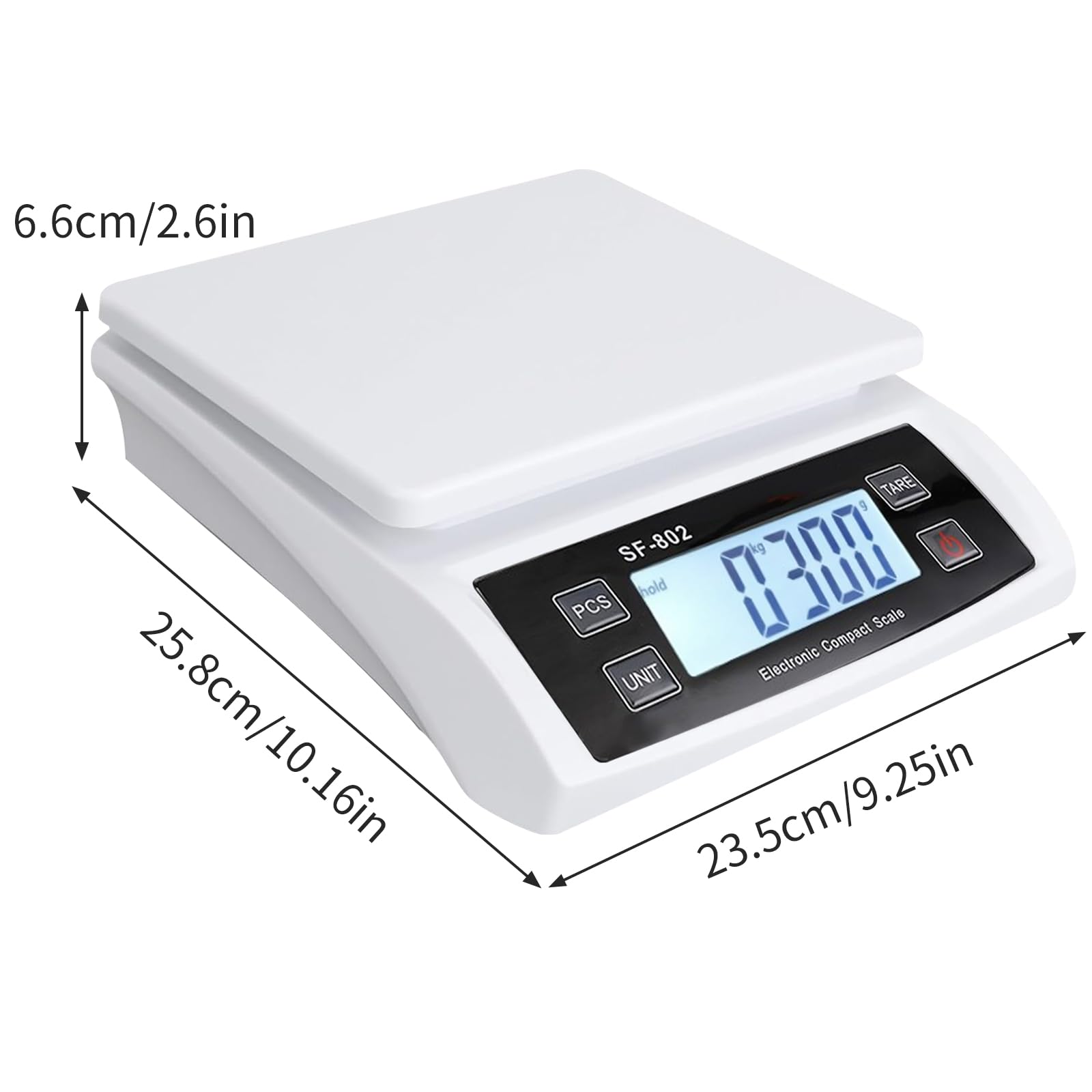 Balance de cuisine numérique 30 kg/0,1 g avec écran LCD, fonction tare, haute précision, fonctionne sur piles, balance à fruits avec 4 unités de mesure pour la cuisine et la pâtisserie (blanche)