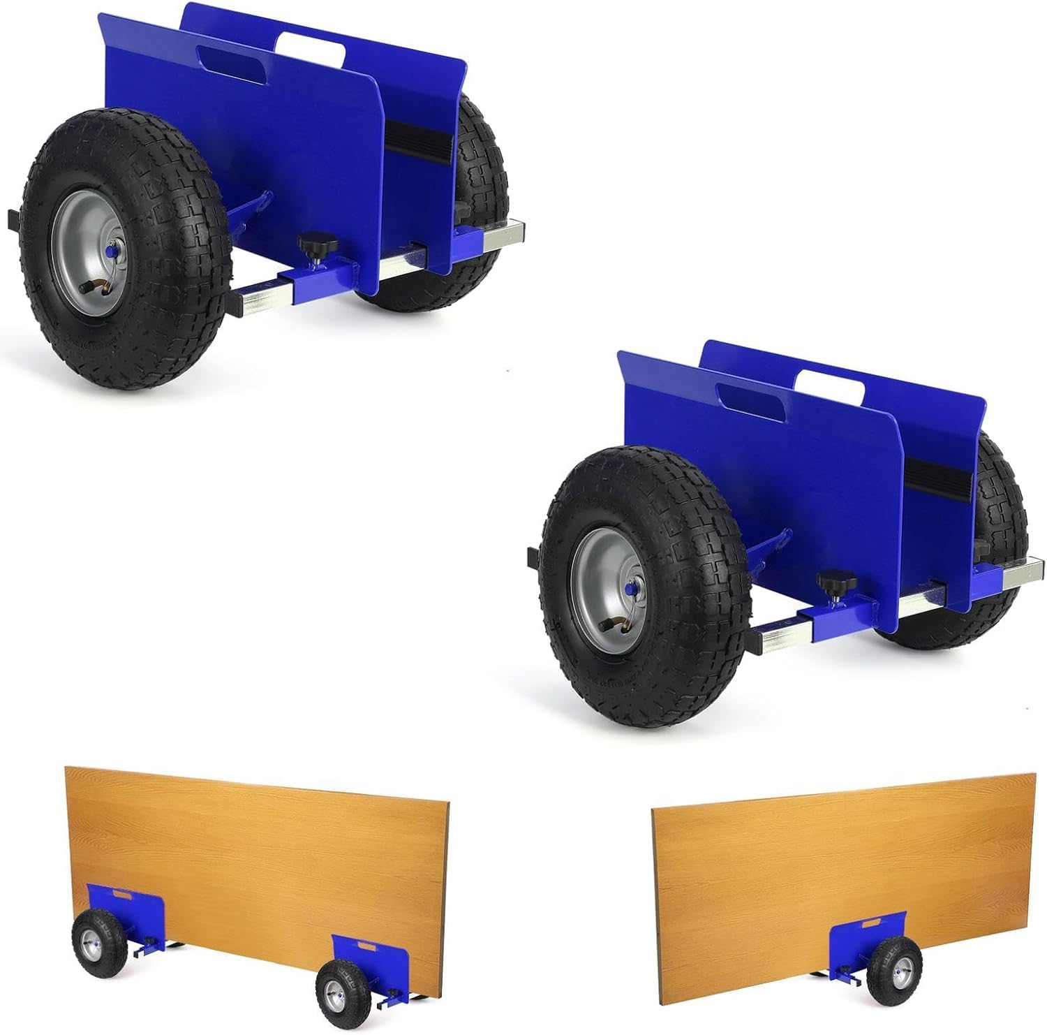 2 Stück Plattenwagen, 272 kg Tragfähigkeit, Mit 25.4CM Gummiluftreifen, Klemmwagen Plattentransportwagen Plattentransporter Mit Universalrädern Transporthilfe Plattenroller Plattformwagen Rollwagen