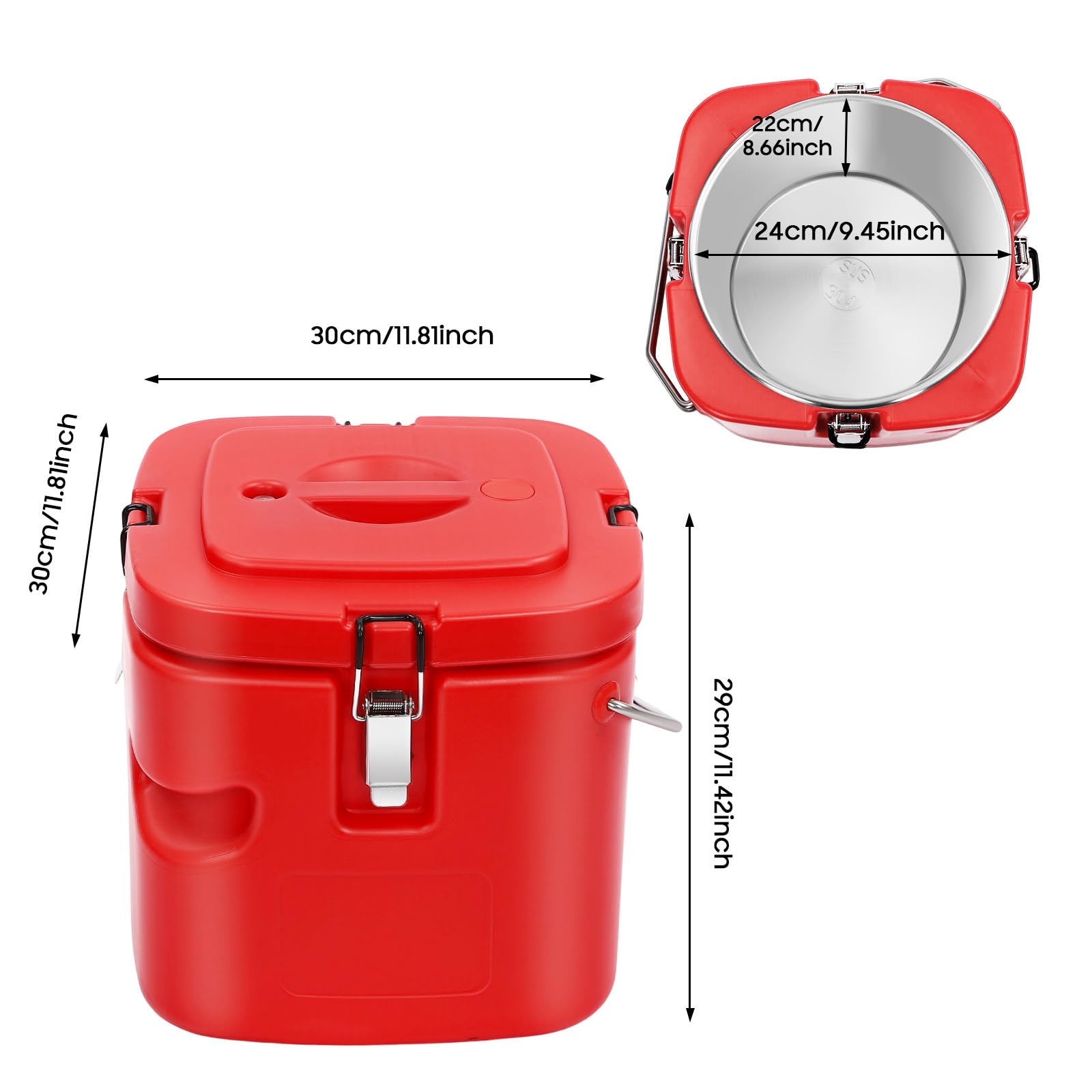Treeisland Isolierter Suppenbehälter, 9,5 l Speisentransportbehälter mit Deckel, Transport Thermobehälter für Speisen und Getränke, Rot