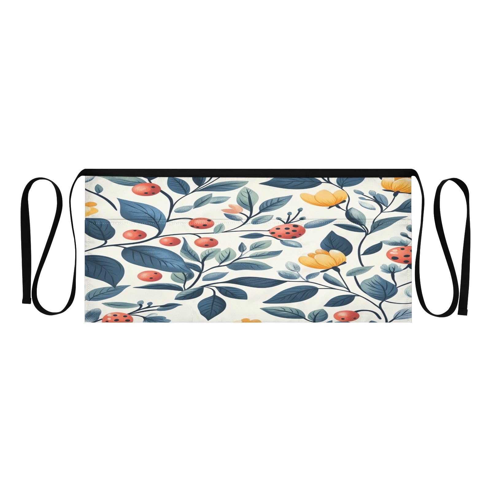 Kigai Gains Flowers Server Aprons for Men Women Water & Oil Resistant Waitress Waiter Waist Apron with 3 Pockets