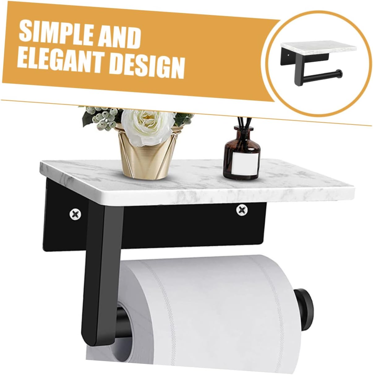 GLEAVI Wall Mounted Toilet Paper Holder with Shelf Modern Bathroom Paper Towel Rack Stainless Steel Stylish Design for Home Hotel Convenient Storage for Items