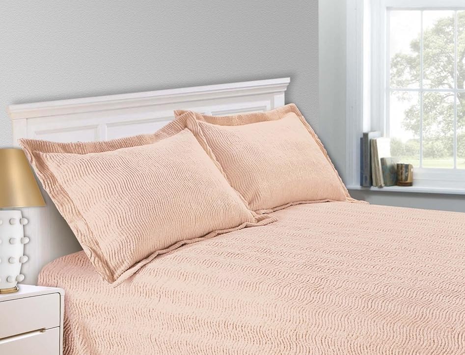 Sapphire Collection SC Peach Candlewick Bedspread Traditional Bed Throw Size Single Double & King (Oxford Pillowcase Cover Only)