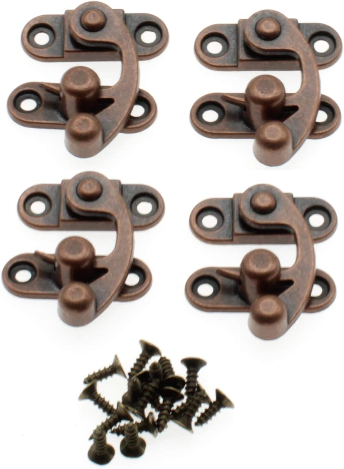 Antique Vintage Lock Clasp Right Latch Hook Hasp,LBTODH 4 Pack Zinc Alloy Hook Latch Swing Arm Latch Plated for Jewelry Box Cabinet Toolbox Suitcase with Mounting Screws(Red Bronze)