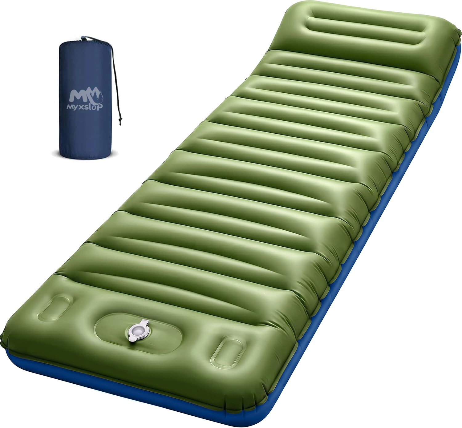 Myxslop Camping Isomatte ,12CM Verdicktes Luftmatratze Camping, Aufblasbare Matratze mit Fußpumpe & Kissen, Ultraleichte Schlafmatte Outdoor für Wandern, Strand, Reise, Zelt