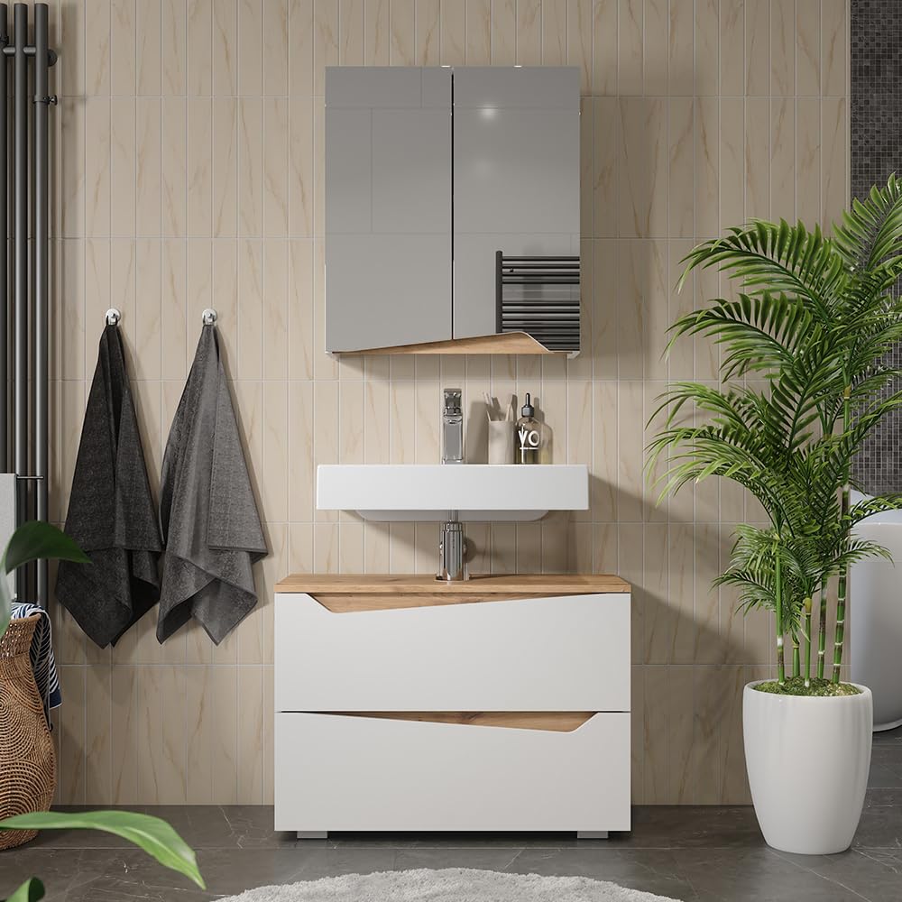 Vicco Armoire de Toilette Marelle, Blanc/Artisan, 60x67cm