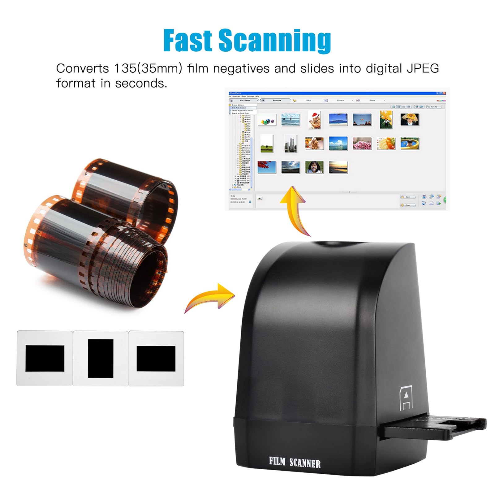 Scanner De Films, Visionneuse De Scanner De Films Négatifs 8MP, Convertit Les Diapositives 35 Mm/135 Mm en Photos JPEG Numériques, Prend en Charge L'aperçu d'image