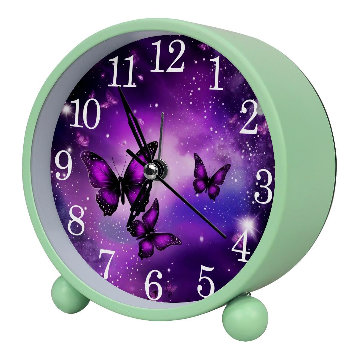 Alarm Clock Purple Butterfly Galaxy, Silent Non-Ticking with Night Light