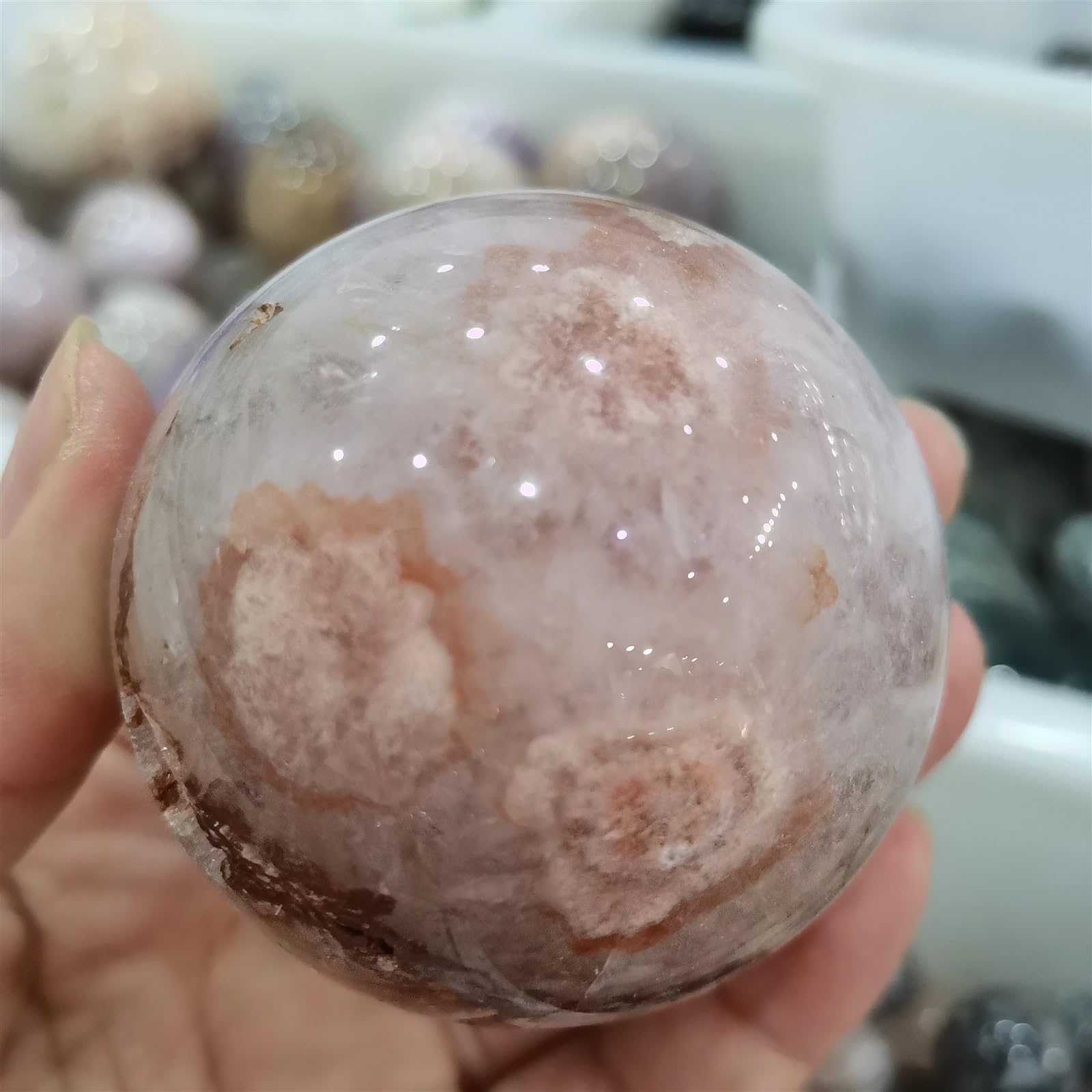 HSMQUBDBX Stone Gemstone Flower Agate Crystal Ball Carving Home Decor(61-70mm)