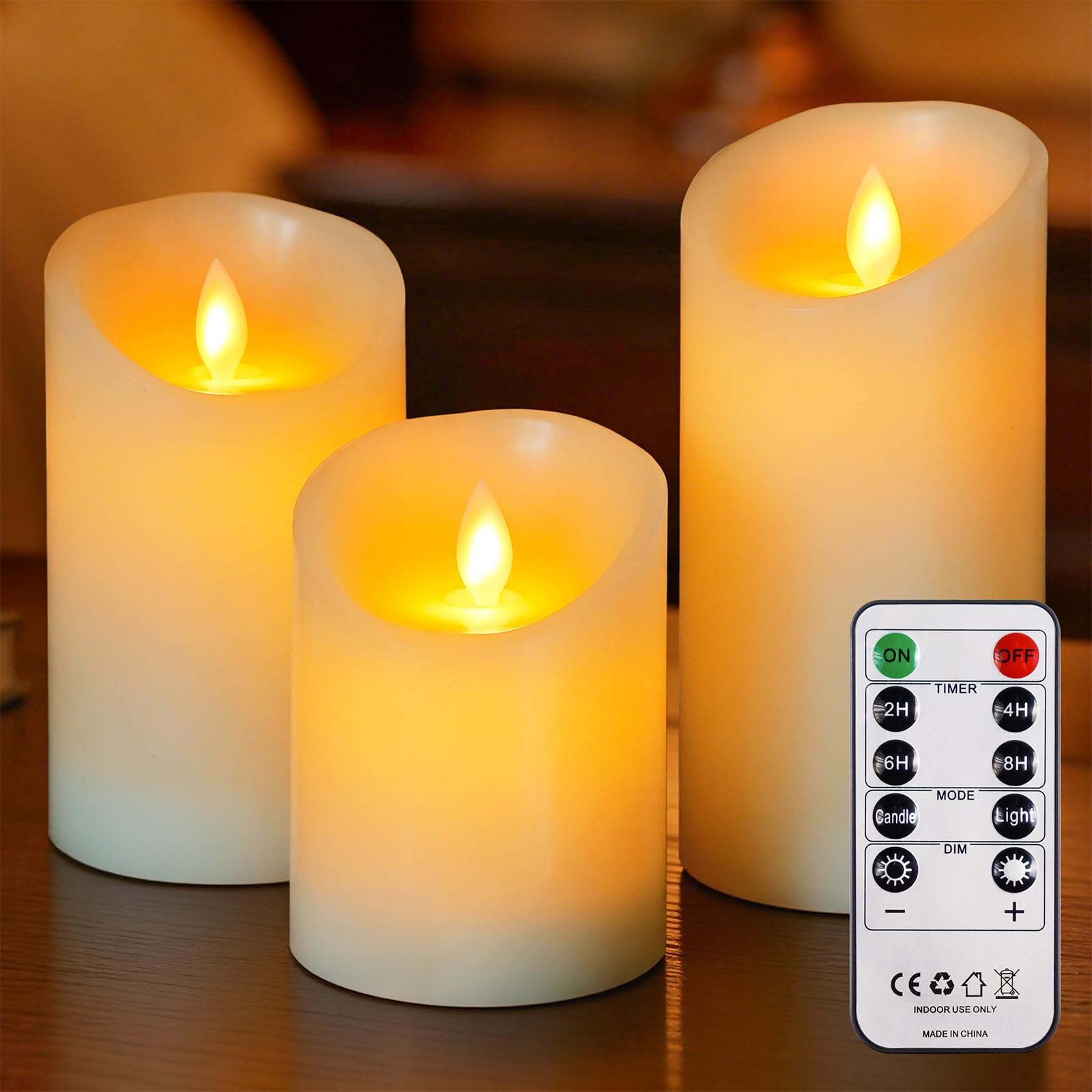 Mavandes Flammlose Säulen LED Kerzen mit Fernbedienung und Timerfunktion Echtes Elfenbein Wachs Bewegliche Dochte batteriebetrieben realistisch Pack von 3 flackernde (7,5cm x 10cm 12,5cm 15cm)