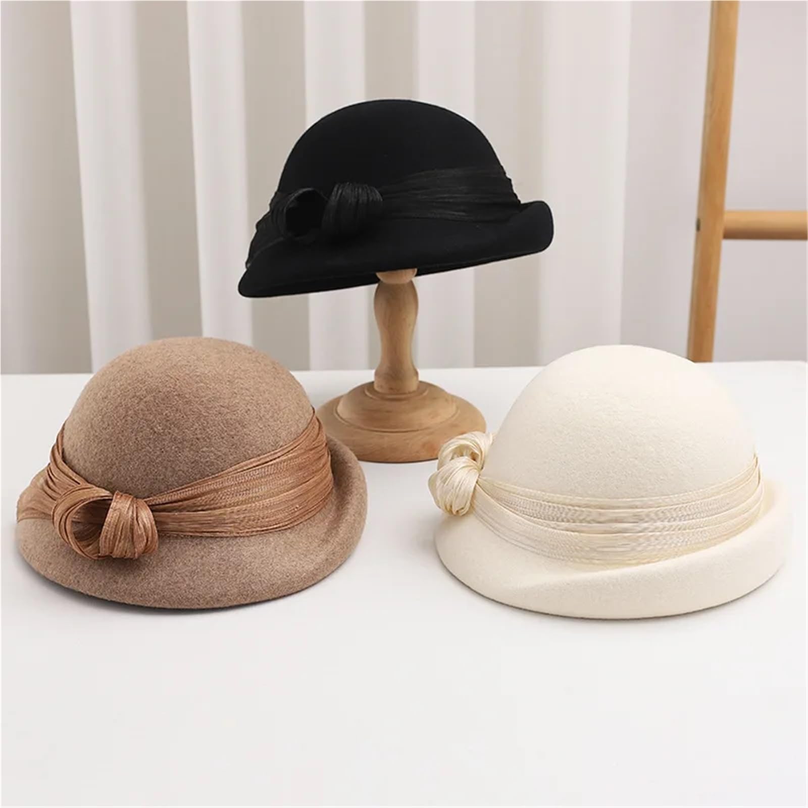 Cappello A Cloche Da Donna Berretto in lana da donna Autunno Inverno Cappello cloche con fiocco retrò Per Donna