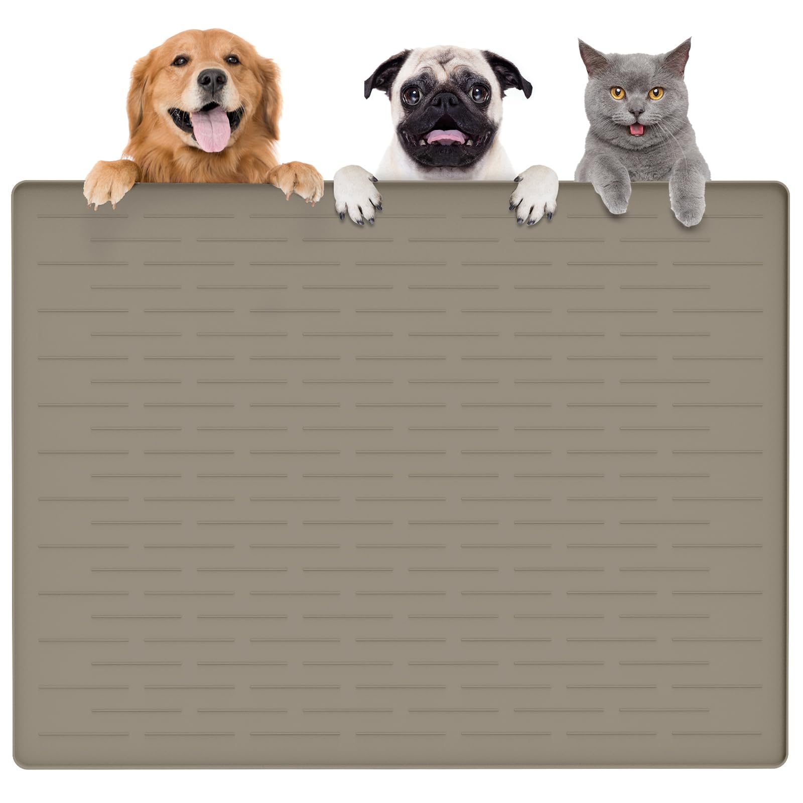 Goldleaf Largest Dog & Cat Food Mat, 39.5"x29.5", Brown, Silicone, Non-Slip, Waterproof, Easy to Clean