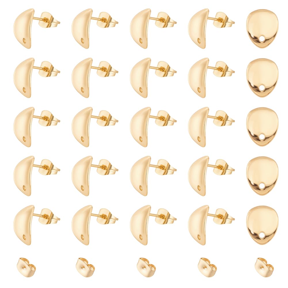 UNICRAFTALE 40Pcs 304 Stainless Steel Earring Post Golden Teardrop Earrings Findings with Hole 18K Gold Plated Stud Earring with Ear Nuts for Jewelry Making Accessories