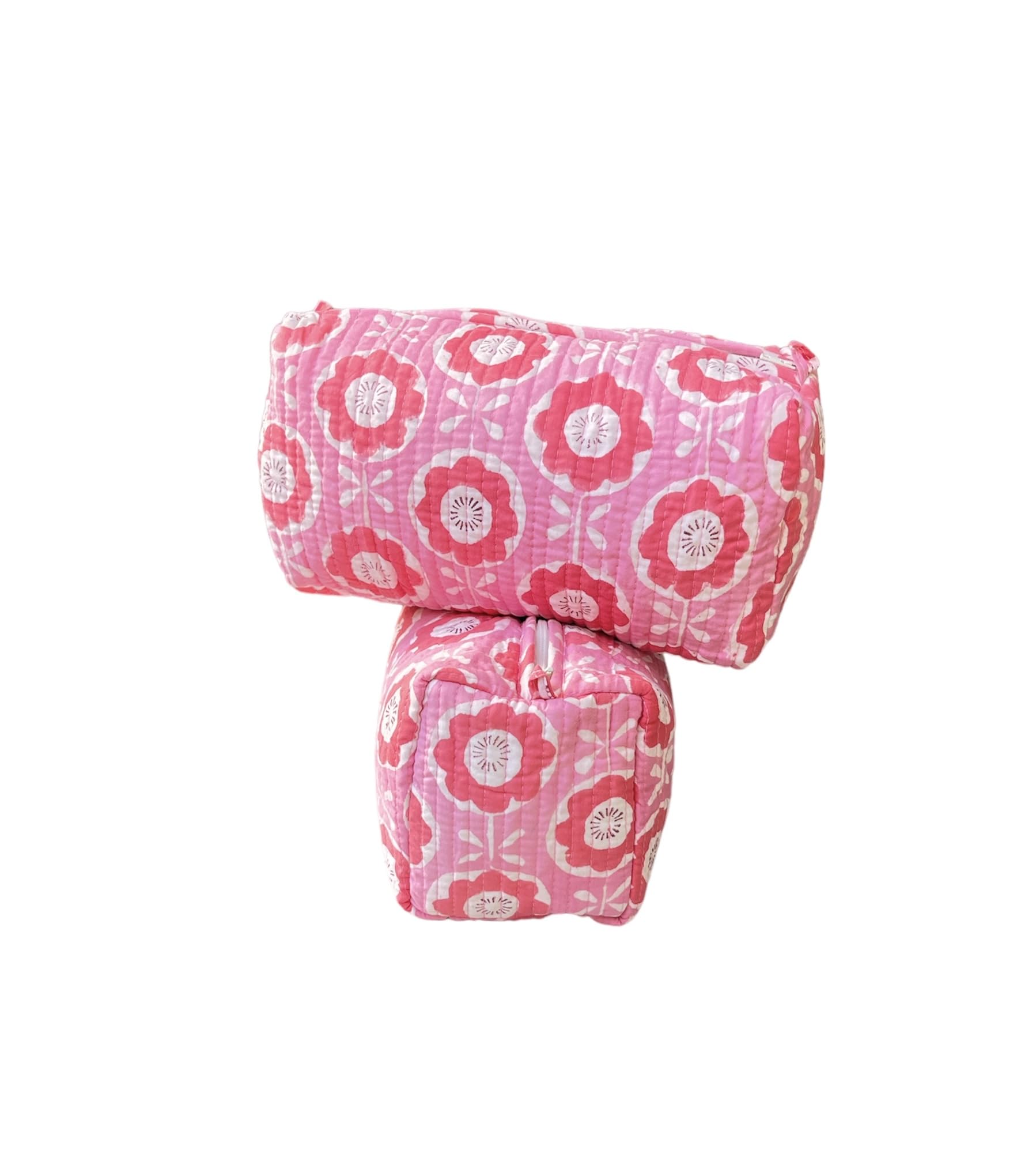 Jaipur Textiles, Hand Block Printed Cotton wash Bags, Toiletry Bags, Cosmetic Pouches, Makeup Kit, Travel Pouches, Vanity Bags | Qty - Set of 2PCS, (Pink-2)-image-8