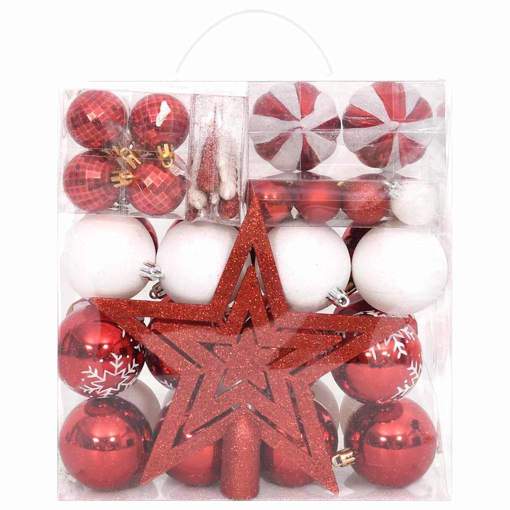 64-TLG. Juego de bolas de Navidad, color rojo y blanco