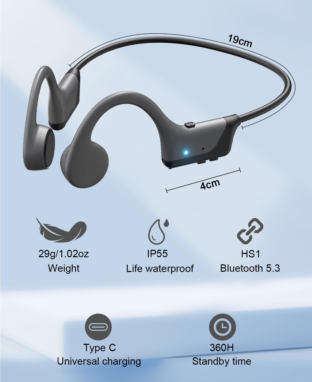 Auriculares de conducción ósea, auriculares deportivos Bluetooth de oído abierto mejorados 2024 con micrófono, IP55, impermeables, 8 horas de reproducción y auriculares inalámbricos IP55 para correr