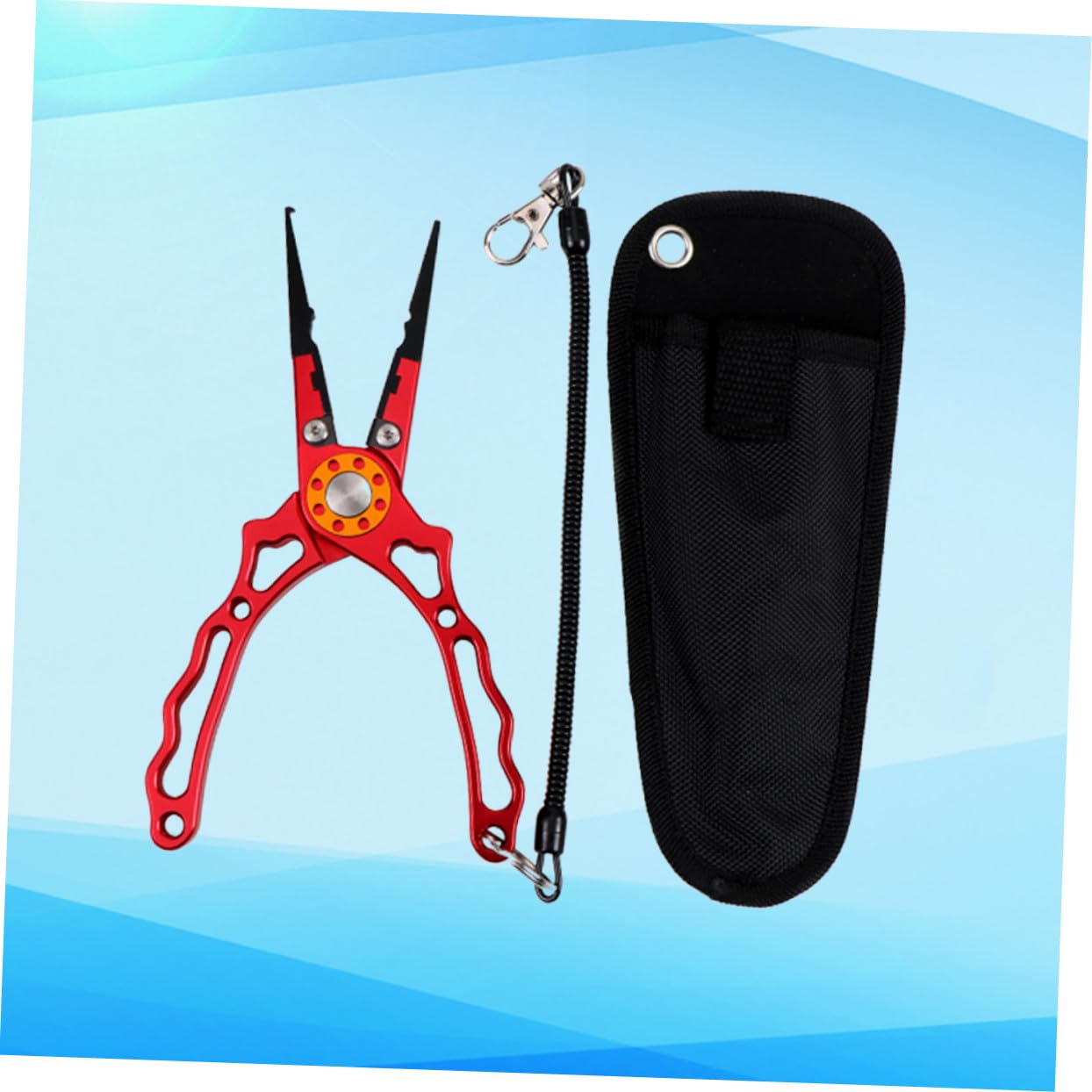 Pinza da Pesca Rossa in Lega di Alluminio Multifunzione | Lama in Acciaio Inox e Tungsteno, Cordino da Pesca Incluso, Custodia in Nylon