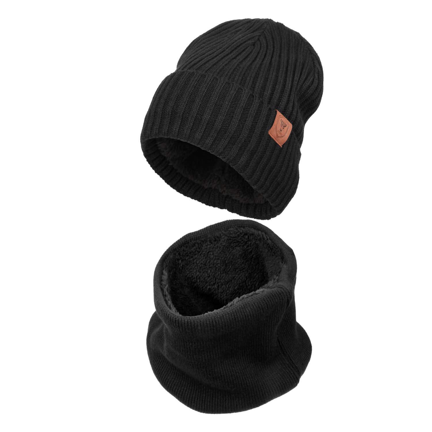 Men's Winter Hat Beanie Scarf Set Warm Knit Hats Neck Warmer with Thermal Polar Fleece Lining Winter Set for Women