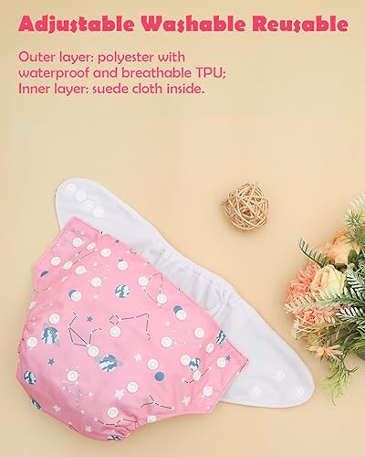 Miniatura 2 de ALVABABY Pañales de tela para bebé, paquete de 6 con 12 inserciones, fundas de pañales de tela, ajustables, lavables, reutilizables, para bebés y