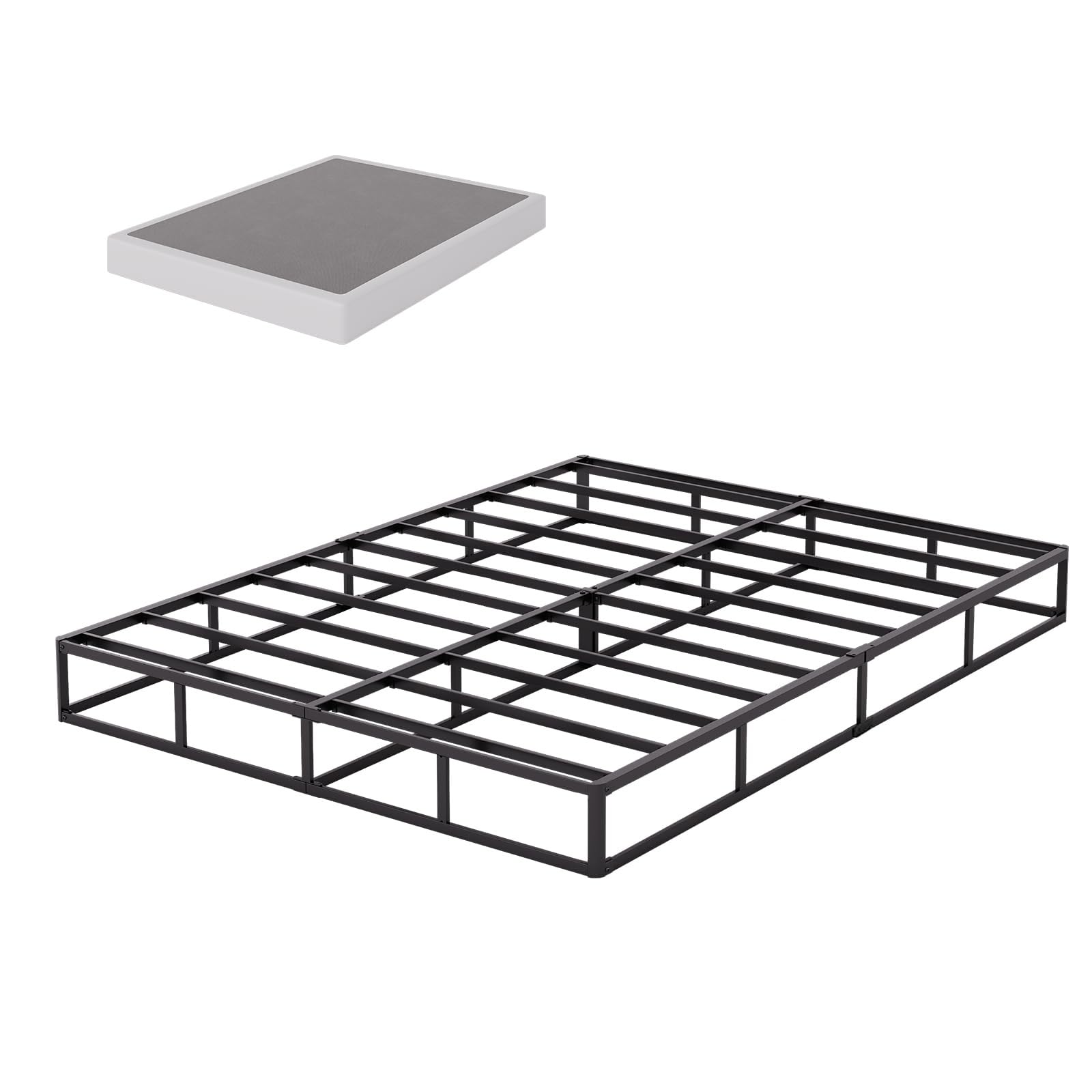 Box Springs 9 Inch Full Box Spring Bed Base with Round Corner Edges, Metal Platform Mattress Foundation with Heavy Duty Steel Slat Support,Easy Assembly Noise Black