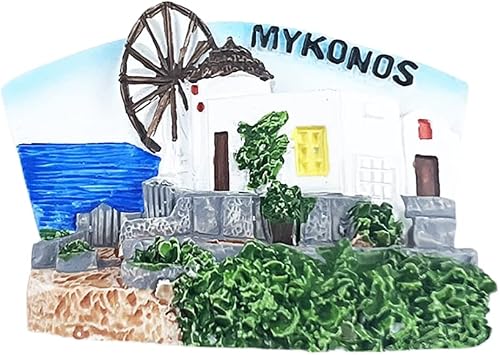 3D Mykonos Greece Fridge Magnet Souvenir Gift,Resin Handmade Mykonos Refrigerator Magnet Home & Kitchen Decoration Collection