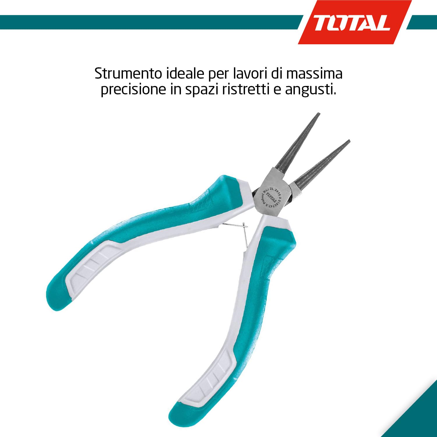 TOTAL - Mini pinze a becchi tondi | 115 mm | Ideale per gioielli | Compatto e versatile | Massima precisione | Realizzato in cromo vanadio | Manico bimateriale
