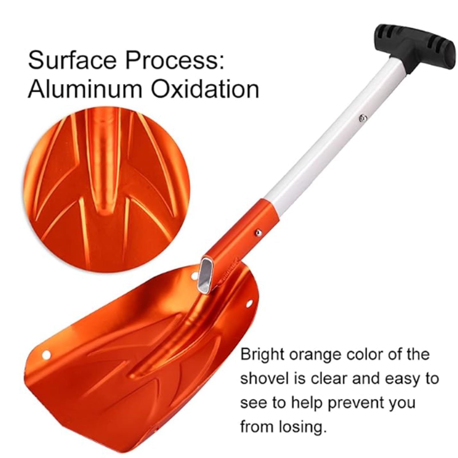 Schneeschaufel-Tragbare multifunktionale Schneeschaufel für den Winter Matériau en alliage d'aluminium Abnehmbare Schneeschaufel mit teleskopierbarem Griff für Auto Garten Outdoor(Orange)