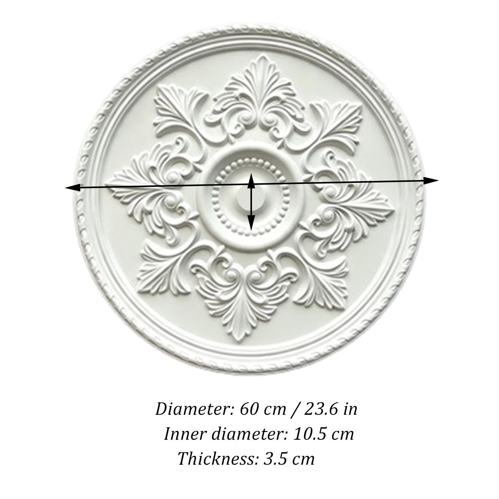 Rosone per soffitto, diametro esterno 23"/32" x diametro interno 1,7"/2,3" | Materiale in poliuretano (PU), placca di copertura rotonda per soffitto, rosone per lampadari(60cm)