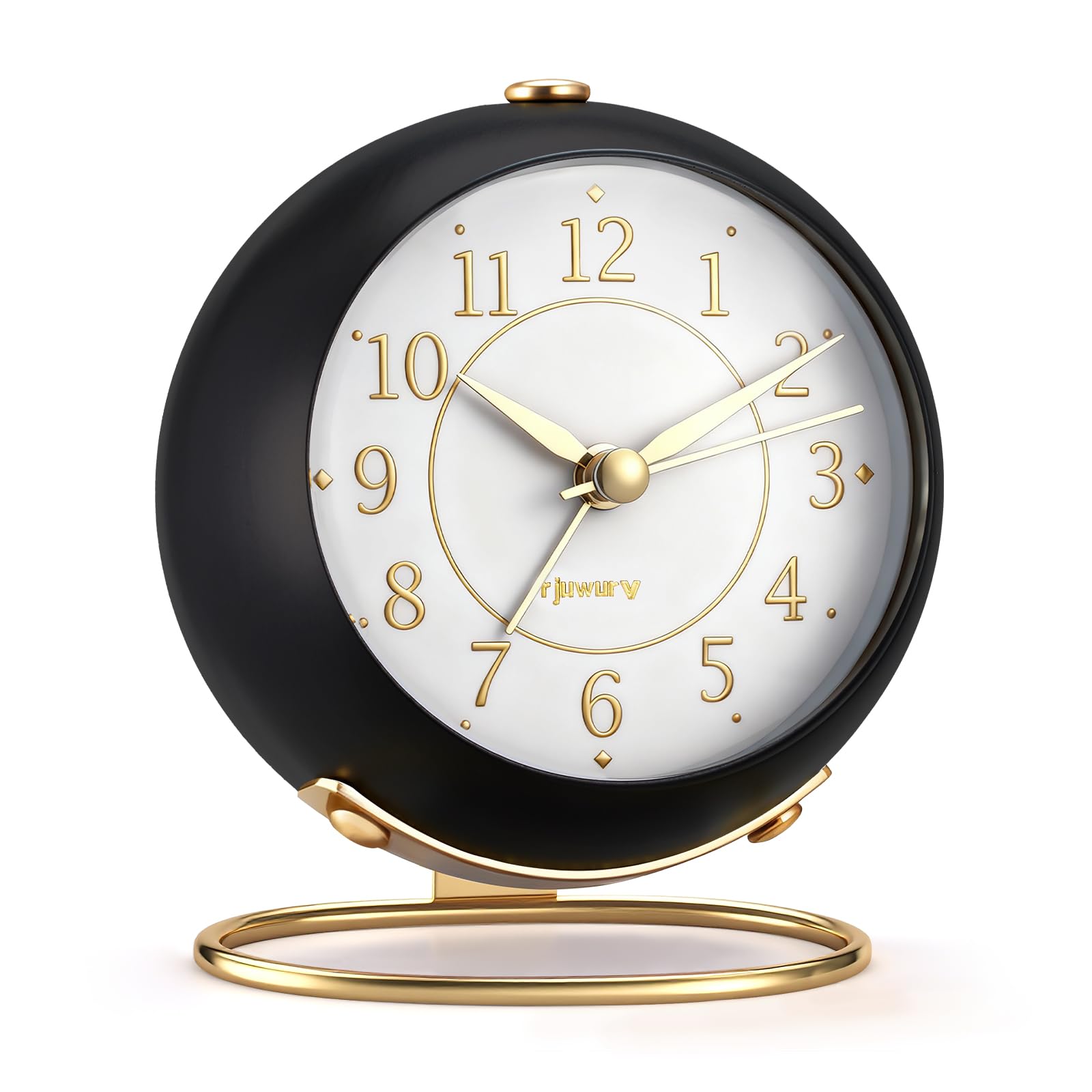 rjuwurv Metal Desk Alarm Clock, Retro Bedroom Table Vintage Analog Silent Non-Ticking Gold Alarm Clock, Bedside Decor(Black)-image-12