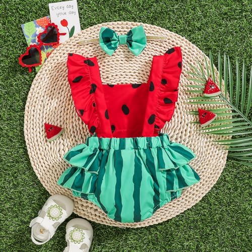 Shalofer Baby Girl First Birthday Outfit Summer Bodysuit with Headband3