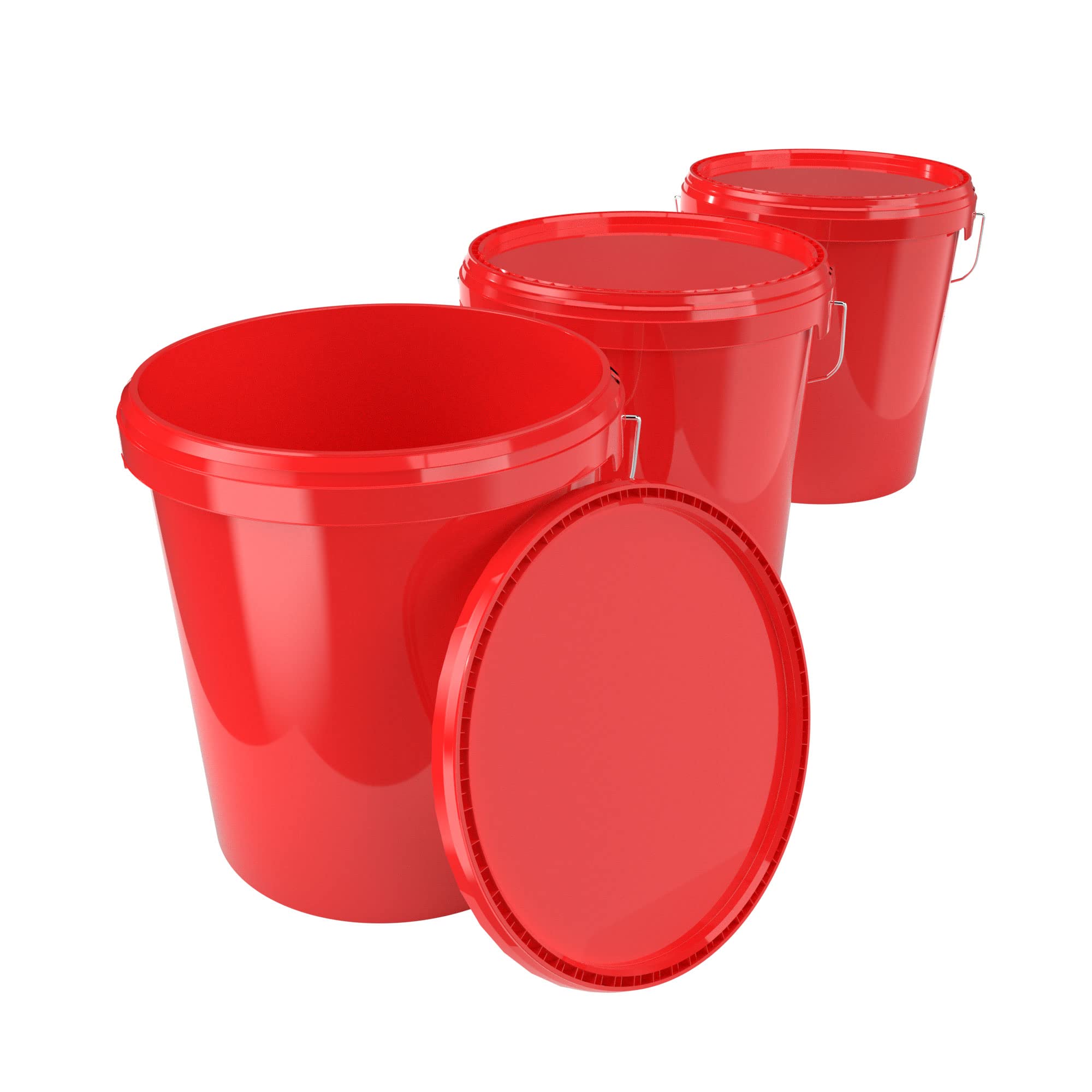 FixedByU 3-Pack 16L Red Food-Safe Airtight Buckets with Lid and Handle, Polypropylene Material