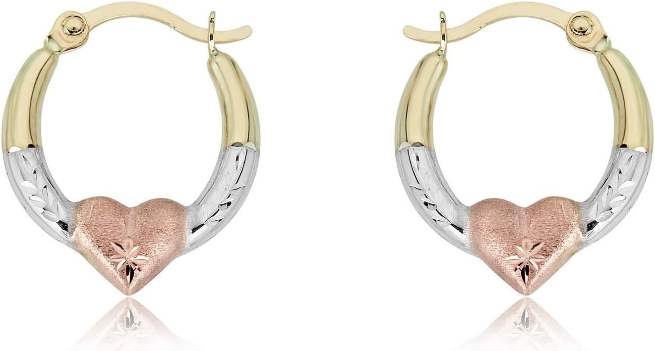 AVORA Gold Heart Creole Hoop Earrings - 10K 3-Tone or 14K/10K Yellow Gold