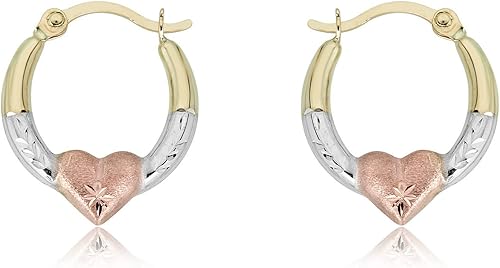 Miniatura 2 de AVORA Aretes de aro criollos de corazón de oro de 10 quilates paquete de 3 tonos y oro amarillo