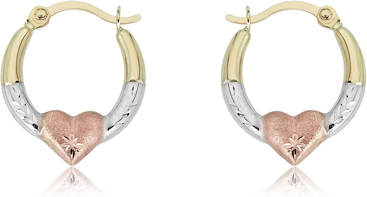 AVORA Gold Heart Creole Hoop Earrings - 10K 3-Tone or 14K/10K Yellow Gold