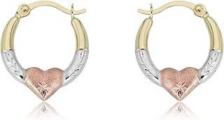 Gold Heart Creole Hoop Earrings - 10K 3-Tone or 14K/10K Yellow Gold