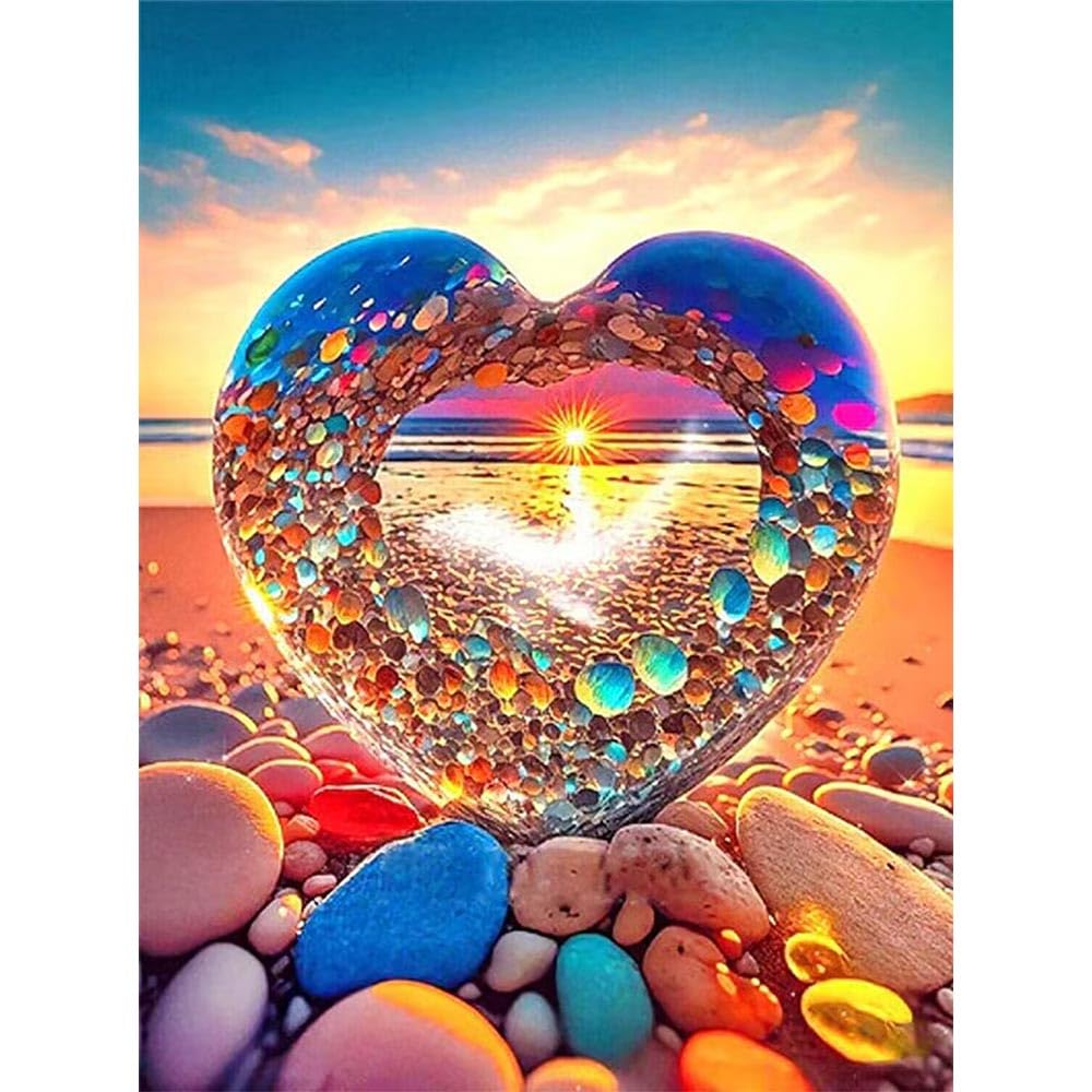 DIY 5D Diamond Painting Kits for Adults Beginner,Love Hearts Crafts Painting Pictures,Home Wall Decor,Colorful Beach Diamond art-30x40 cm