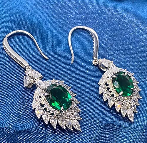 Boucles d'oreilles moissanite 3,88ct argent 925 femmes avec émeraude ovale