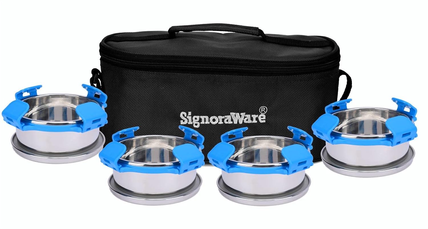 Signoraware All-Steel Double-Decker Lunch Set (4 × 350ml)