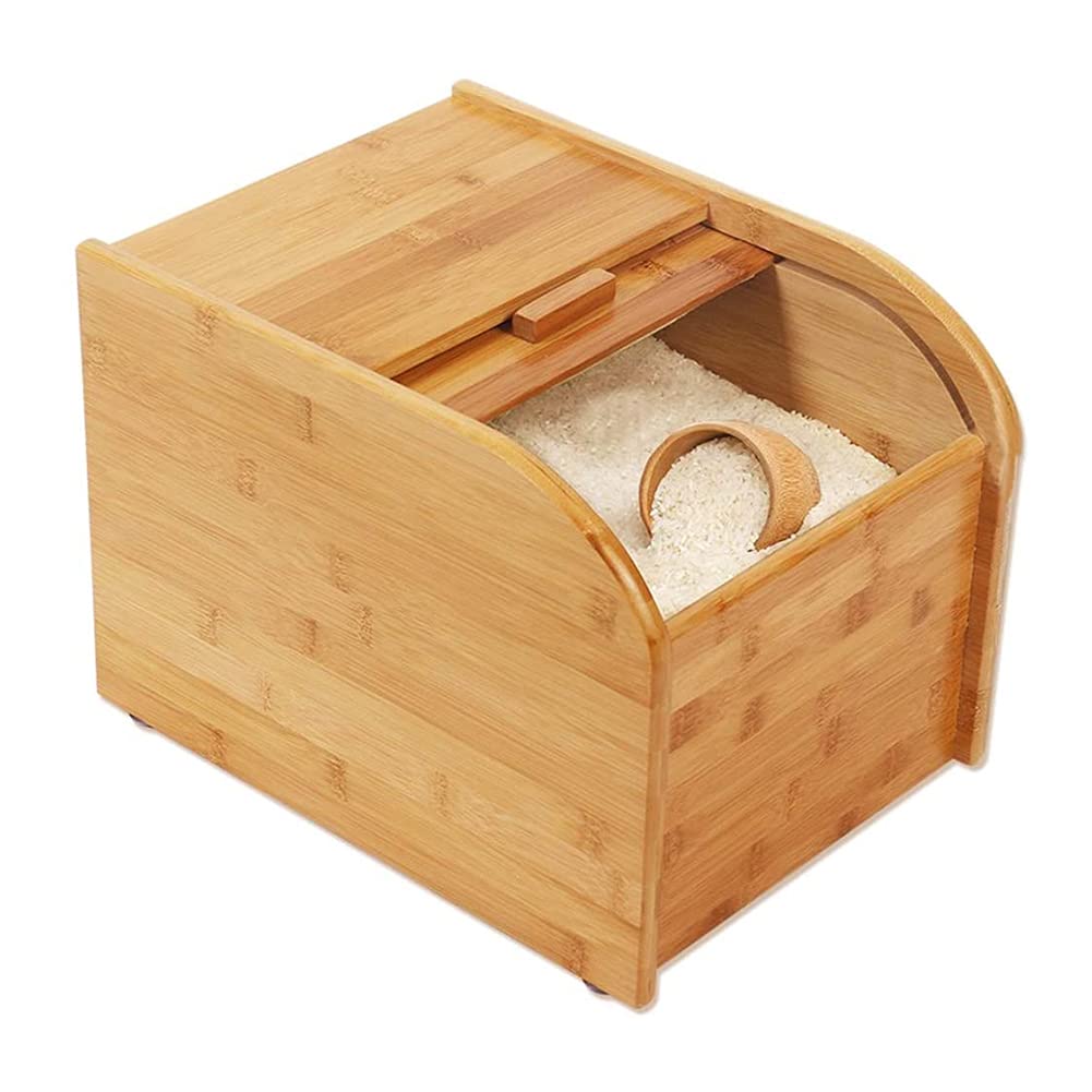 Tienda Cubos de arroz de Madera, recipientes de Alimentos de Cocina hermética, dispensador de Grano con Copa de medición, Usado para arroz, Grano, harina, Alimentos Secos,15kg