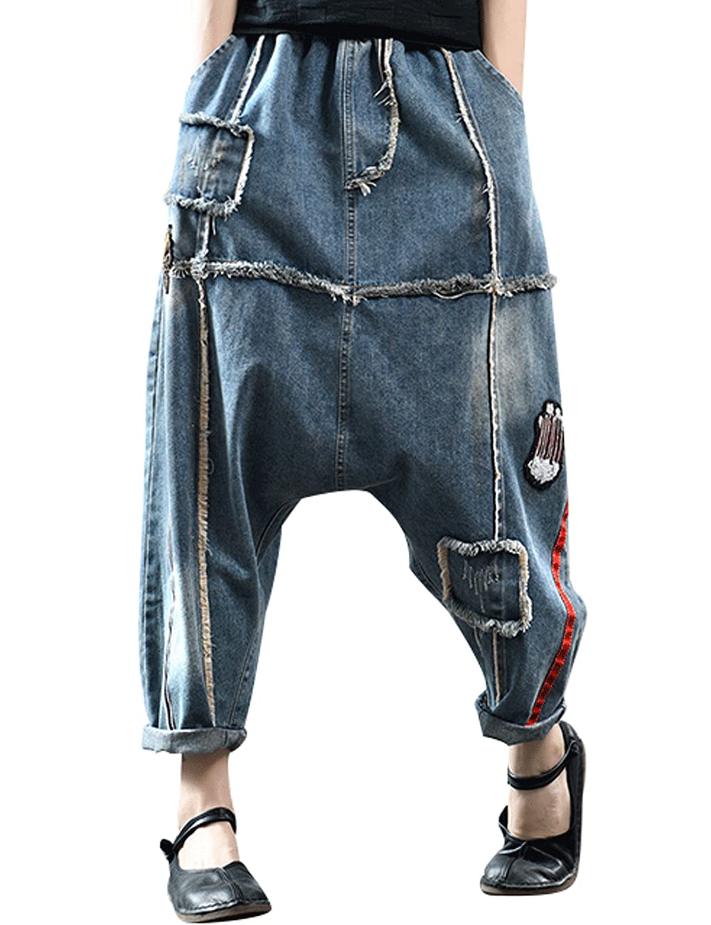 Jegging Harem Aderente Jeans Donna Vita Alta Pantaloni Elastici