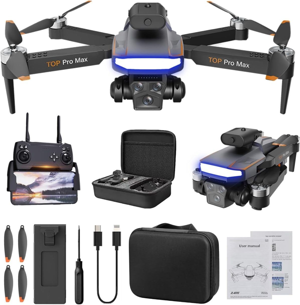 NIYANETAIL Motor Drone with Dual Camera for Adults Kids, 1080P HD Camera Foldable Drones Drone with 3 Cameras Electric Adjustment Headless Mode Gesture Control FPV Drone for Adults RC Drone Beginners