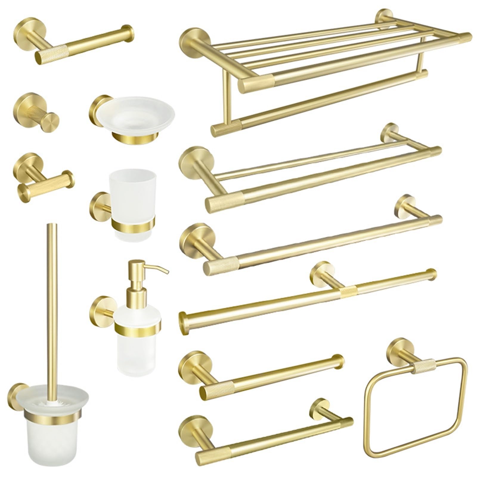 Set di accessori da bagno in acciaio inox spazzolato, porta asciugamani, porta bicchieri, porta carta e ganci per accappatoio, 4 pezzi, decorazione moderna ed elegante per la casa